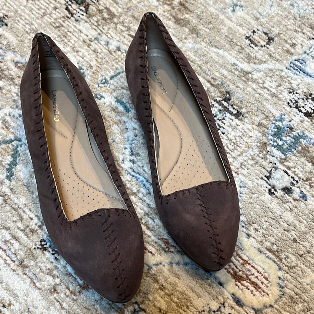 Lands' End Brown Ballet Flats with Pointed Toe